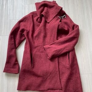 Garnet Hill Women's Red Wool Asymmetrical Coat Size 12P Wrap Cardigan
